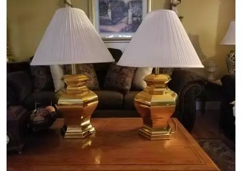 Pair Large Brass Lamps